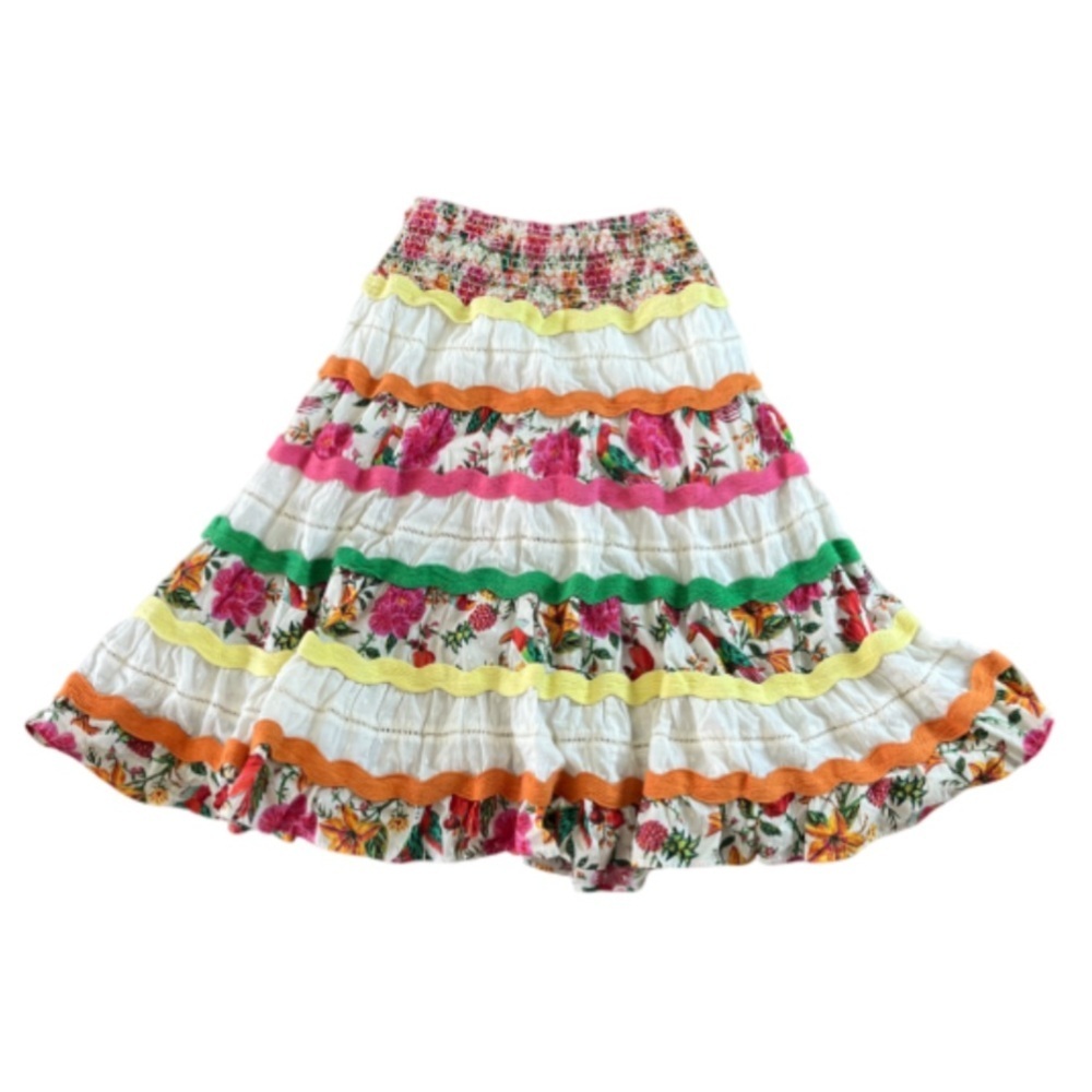 Farm Rio Toucans Garden Multi Tiered Elasticized Waist Skirt Ricrac - Small - Picture 3 of 13